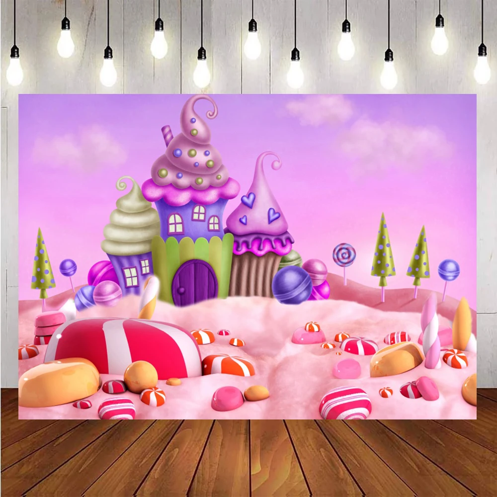 

Laeacco Ice Cream Candy Cartoon Castle Background Photography Child Wall Decor Baby Portrait Photophone Photo Studio Backdrops