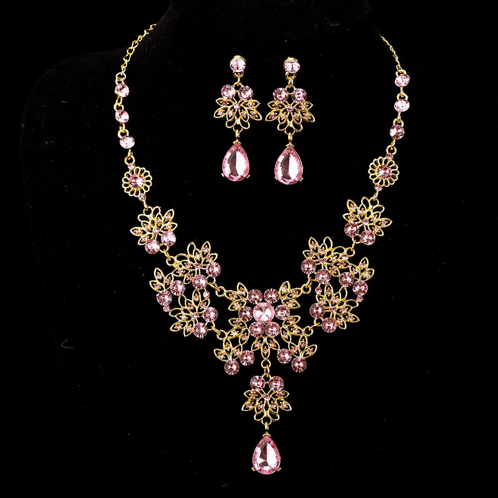 KMVEXO Multiple Colors Water Drop Wedding Bridal Formal Party Prom Jewelry Sets Crystal Rhinestone Brides Necklace Earrings Sets view 6