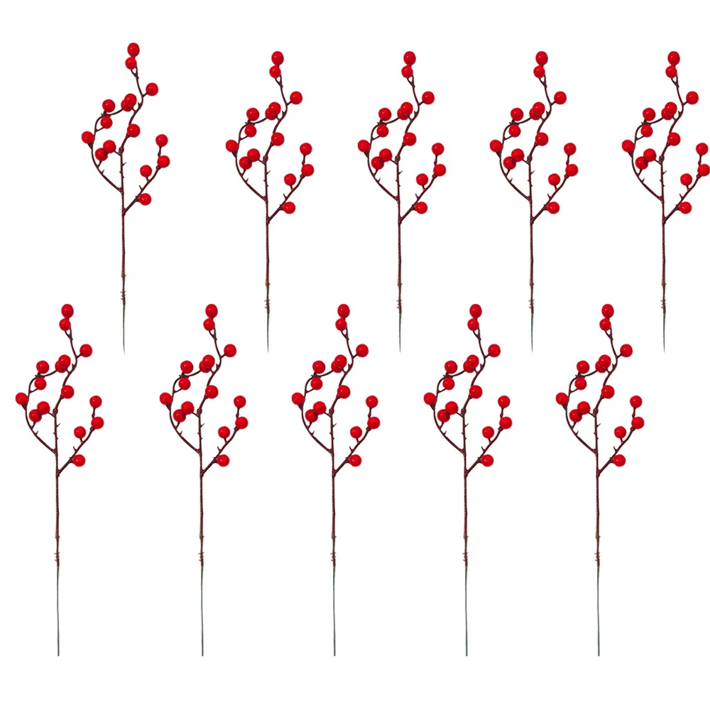 10pcs Christmas Red Berry Flowers Artificial Stamen Buds for Navidad Christmas Wreath Noel Party Decoration Crafts Wrapping