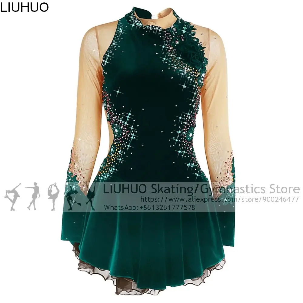 Figure Skating Dress Women Girls Velvet Rhinestones Competitions Dress  Teens Kids Ice Skating Dress ZA181 - AliExpress 200000532