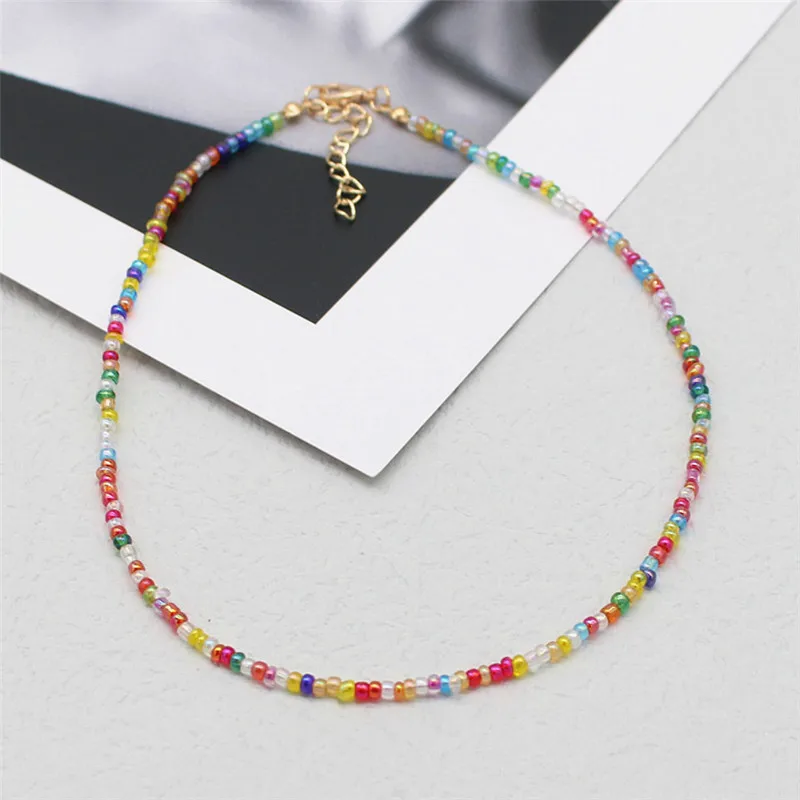 Simple Seed Beads Strand Choker Women String Beaded Short Bohemia Clavicle Jewelry Necklace Gift