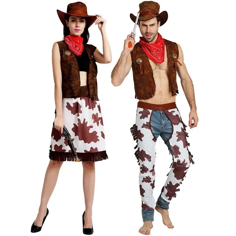 ปาร์ตี้ฮาโลวีนชุดคาวบอยสำหรับ Grown-Up Boy และสาว Cowgirl คอสเพลย์ Western แต่งตัว Baju Karnaval เสื้อผ้าเด็ก