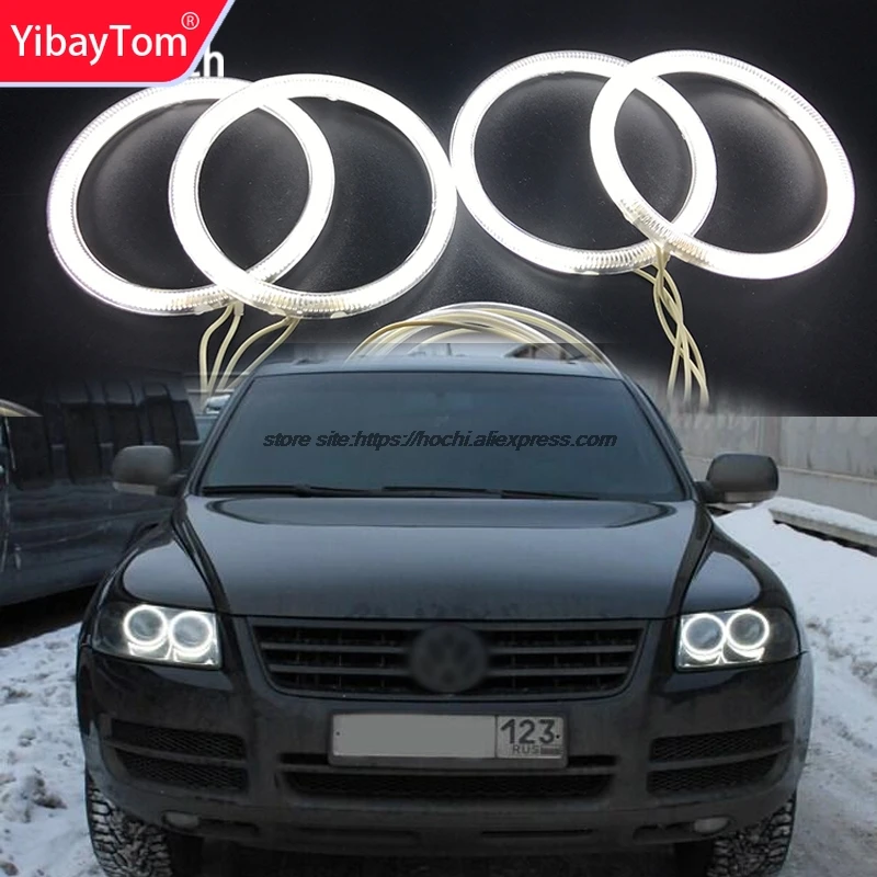 Комплект белых фар YibayTom ccfl с ангельскими глазами 6000k ccfl, гало, кольца для Volkswagen VW Touareg 2003 2004 2005 2006