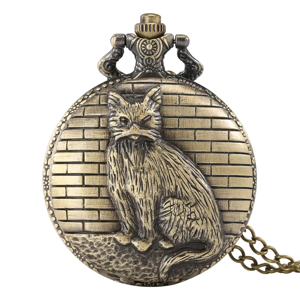 Vintage Bronze Relief 3D Cat Quartz Pocket Watch Animal Pet Necklace Watches Men Women Pendant Clock Antique Chain Timepiece