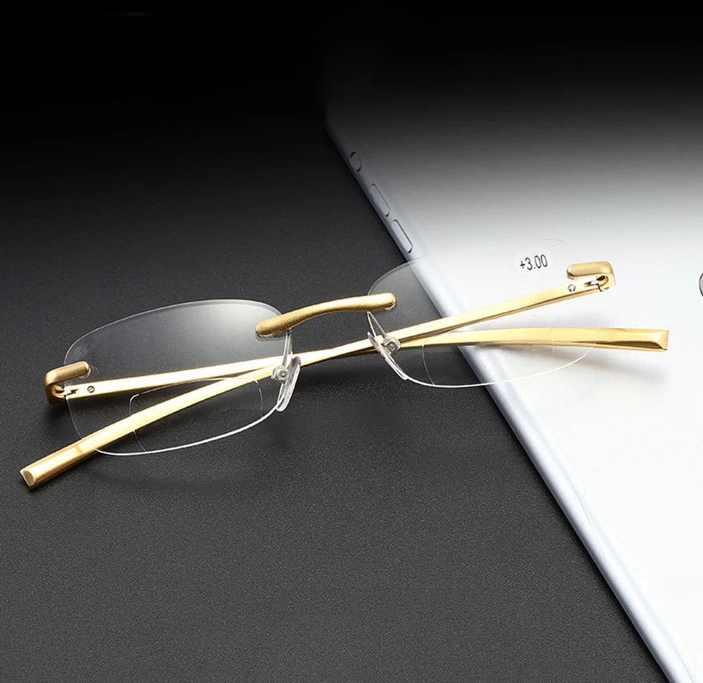 

Women Men Rectangle Rimless Al-mg Ultralight Bifocal Reading Glasses +0.75 +1 +1.25 +1.5 +1.75 +2 +2.25 +2.5 +2.75 +3 to +4