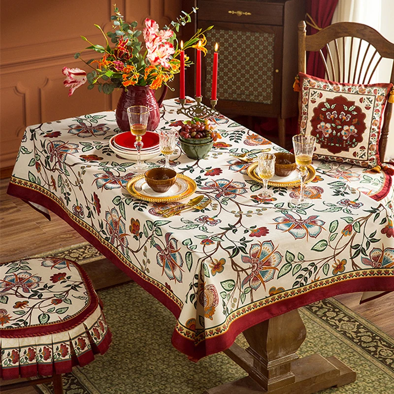 New Year Red Tablecloth Retro Printing Christmas Wedding Decorative Cloth Dresser Tea Table Cover Cloth Home Dining Room Tablecl