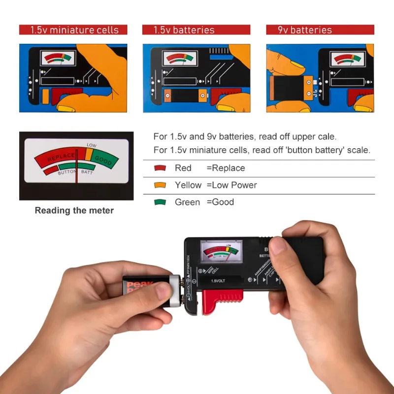 BT-168 AA/AAA/C/D/9V/1.5V Batteries Universal Button Cell Battery Colour Coded Meter Indicate Volt Tester Checker BT168 Power AA