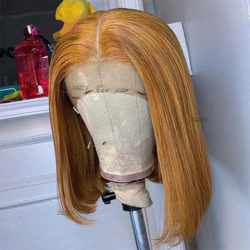VideoShort-Perruque Bob Lace Front Péruvienne Naturelle, Cheveux Lisses, Blond, Orange, Bordeaux, Rouge, 13x1, Partie Transparente