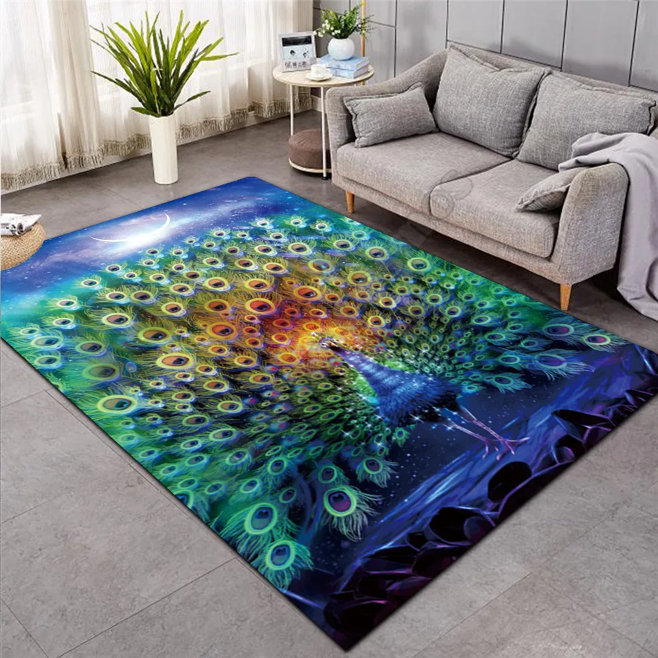 

Beautiful Peacock 3D Printed Carpet Mat for Living Room Doormat Flannel Print Bedroom Non-slip Floor Rug 01