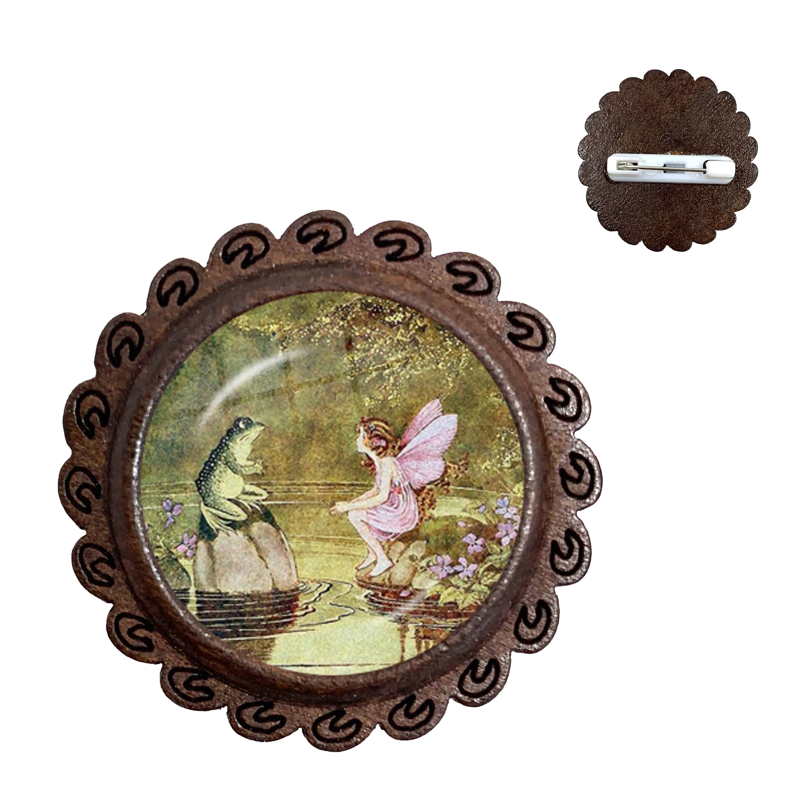 Rzemieślnicze Colares Vintage Fairy Frog 1 sztuk/partia biżuteria drewno broszki klasyczne szkło Cabochon Collar przypinka Feminino — zdjęcie 3