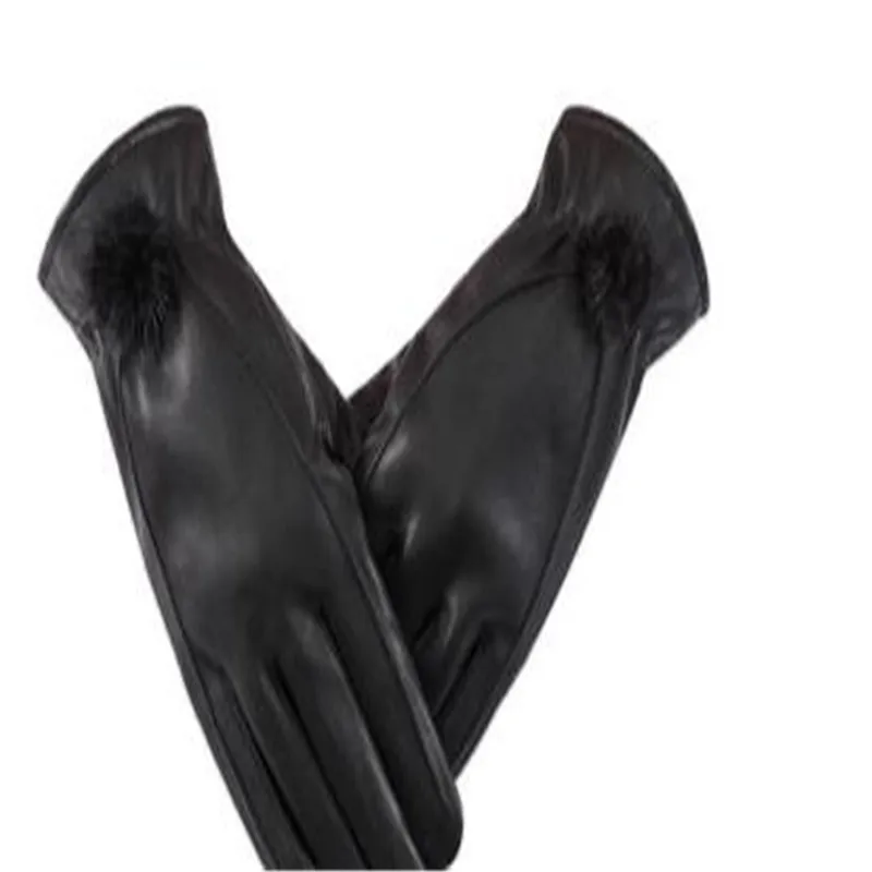 Ms qiu dong season touch screen saver warm gloves bike ride wind proof and fluff ball PU leather gloves   ST-604