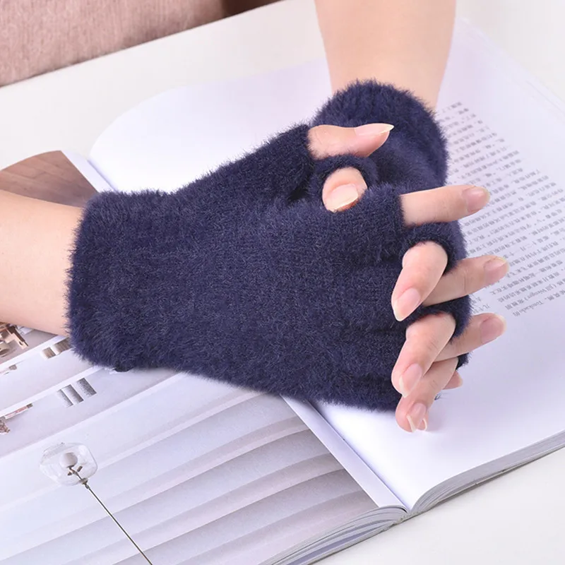 Winter Men Women Half Finger Warm Acrylic Knit Glove Simple Plush Touch Screen Typing Sport Cycling Windproof Flip Mitten F72