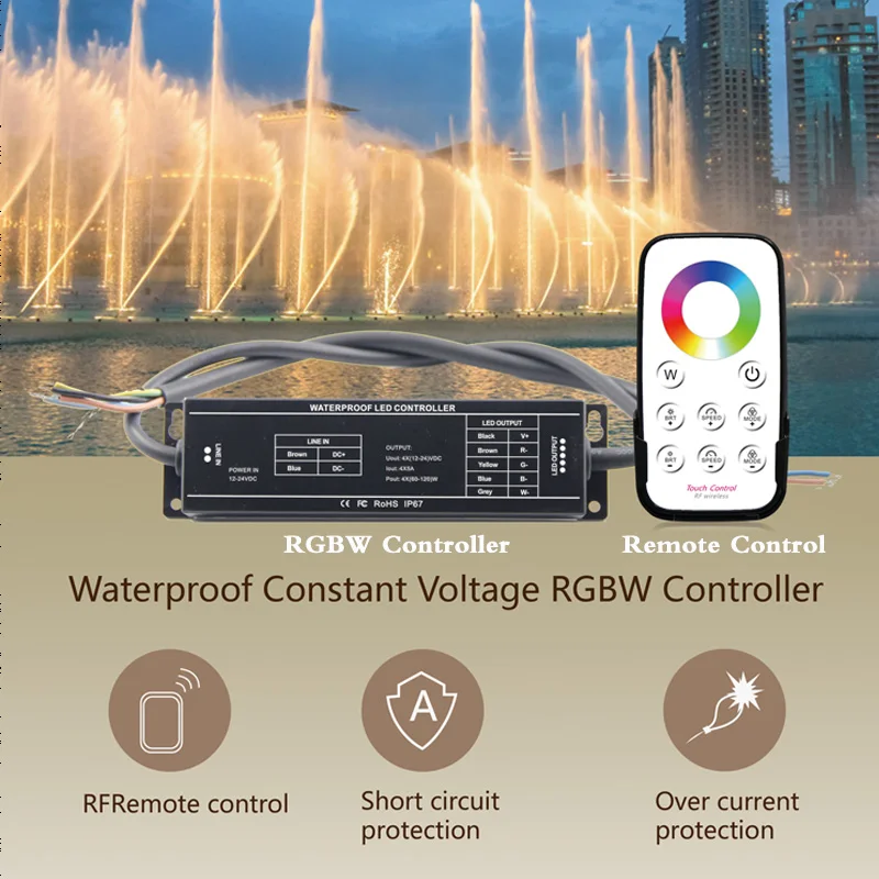 DC 12V 24V Waterproof Constant Voltage led Controller 5A x 4CH IP67 + Touch Remote Control Set For RGB RGBW led strip lights