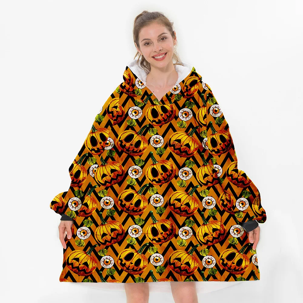 

1.36Kg Fashion Print Halloween Hoodies Women Winter Warm Lazy Blanket Halloween 2021 New Big Size Tv Blanket Pullover Hooded