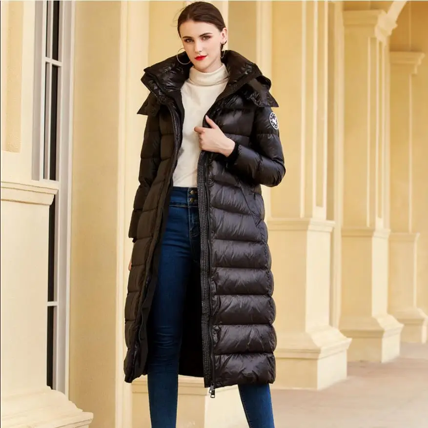 Super long fluffy Duck Down Jacket Women Winter thick Outerwear Coats Female thicker warm hooded Down Parkas F2115 dropshiping