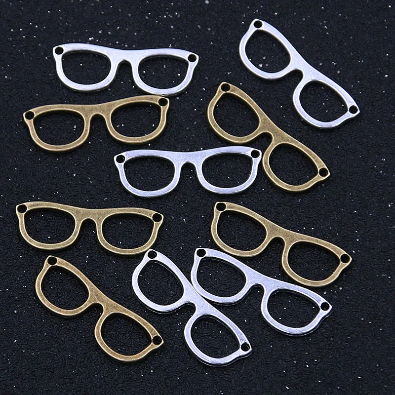 20PCS 10X28mm Two Color Charms Small Glasses  Metal Alloy  Personality Connector Jewelry Marking DIY Handmade Craft Material