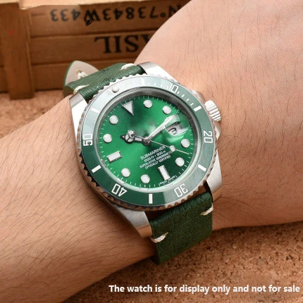 Ultra-thin soft handmade ostrich leather black and green watch strap for water ghost 18 20 22m watch straps
