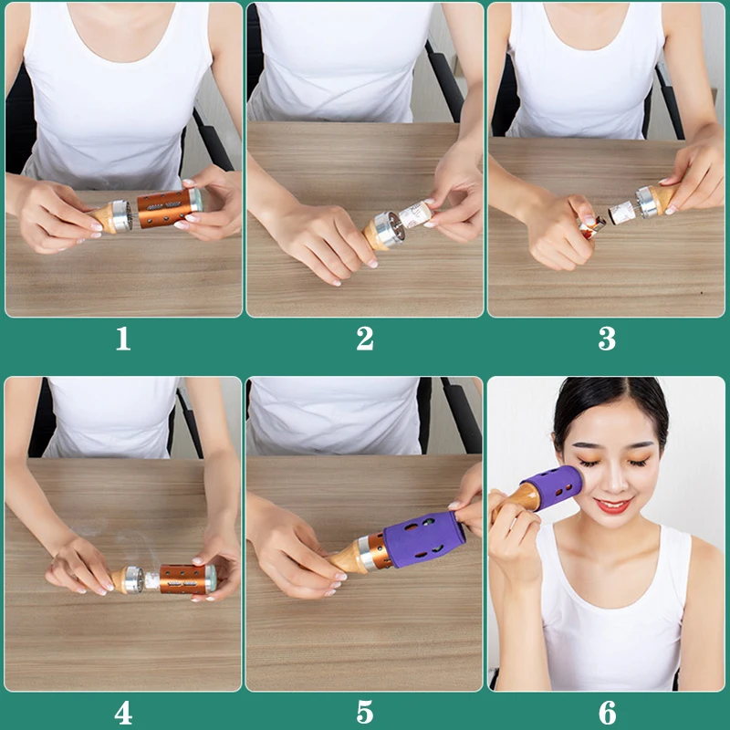 Jade Facial Beauty Massage Device Warm Moxibustion Rods Rotatable Lodestone Massager Moxa Stick Body Meridian Acupuncture Point