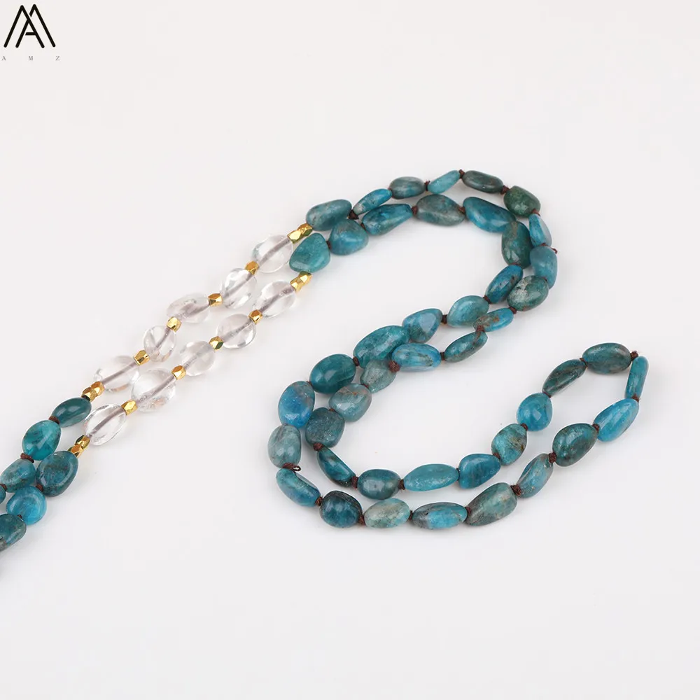 Natürliche Blau Apatit Nugget Chip Perlen Handmade Knot Halskette Frauen Weiß Quarz Punkt Perlen Yoga Halskette Lange 32 Zoll – Detail 20