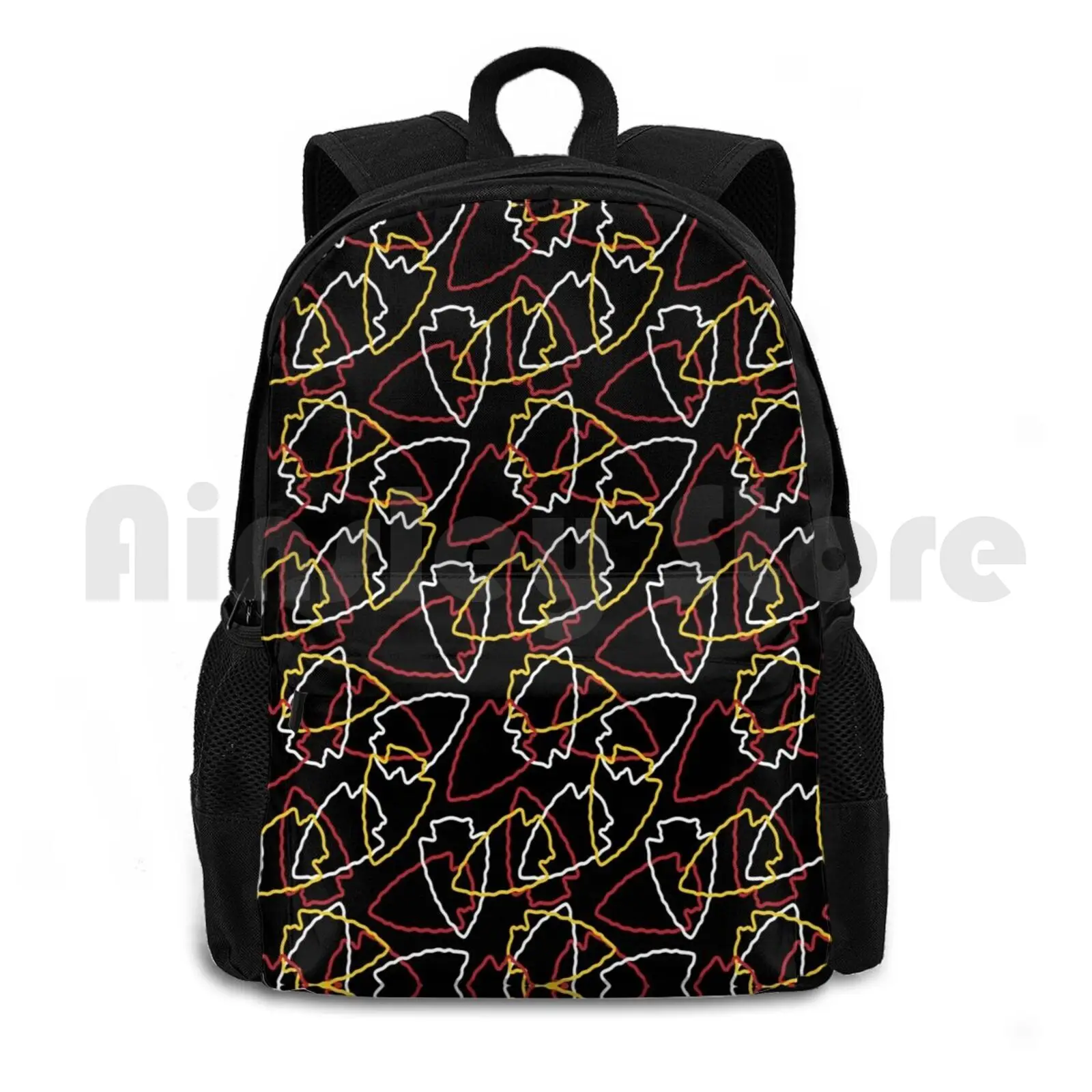 Chiefs Arrowhead Pattern On Black Outdoor Hiking Backpack Riding Climbing Sports Bag Chiefs Kansas City Kc Kc Chiefs Arrowhead