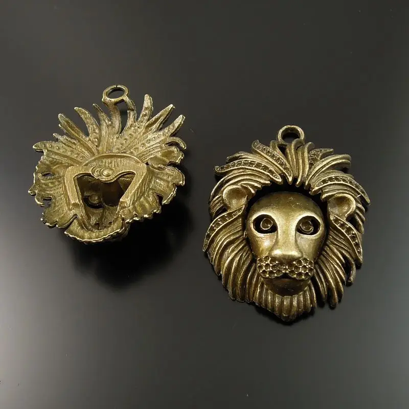 GraceAngie Vintage Bronze Tone Alloy Lion Head Charm Pendant Jewelry Finding 35714 5pcs 46*39mm