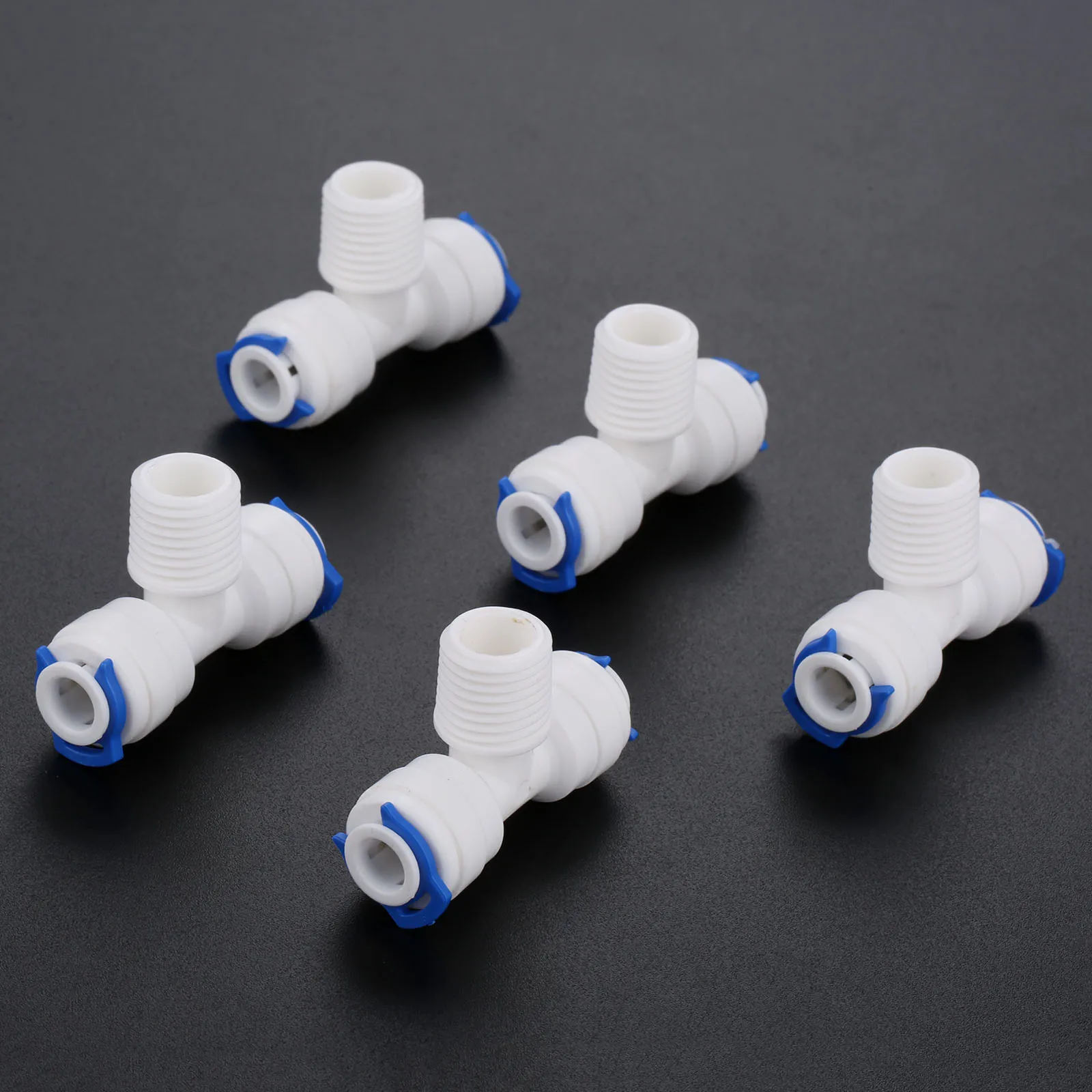 5Pcs 1/4 "Od Slang Tot 1/4" Bsp Buitendraad Ro Water Plastic Pijp Snelkoppeling Omgekeerde Osmose systeem Montage T Vorm Tee