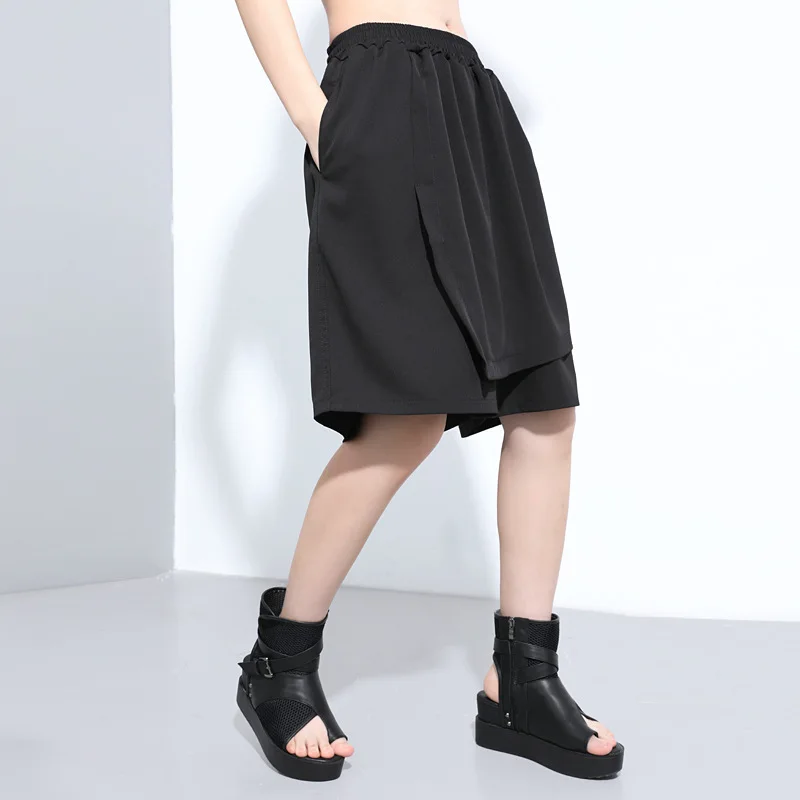 Ladies Wide Leg Shorts Pant Skirt Summer New Style Personality Splicing False Two Design Fashion Trend Large Size Casual Pants