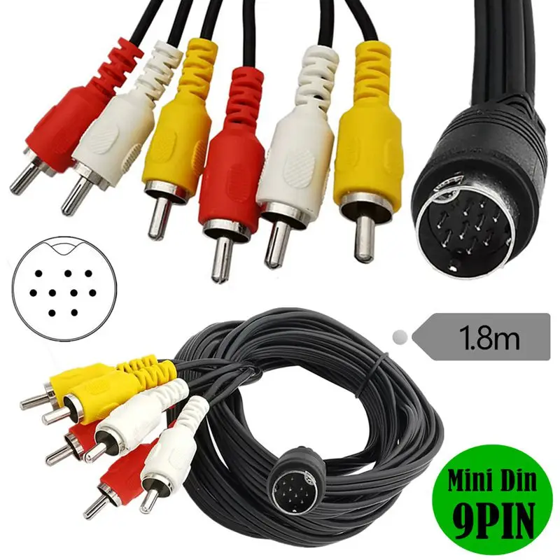 

Mini DIN 9Pin to 6 RCA mini DIN 9-pin Male to 6RCA Audio and Video Cable 1.8M 6FT