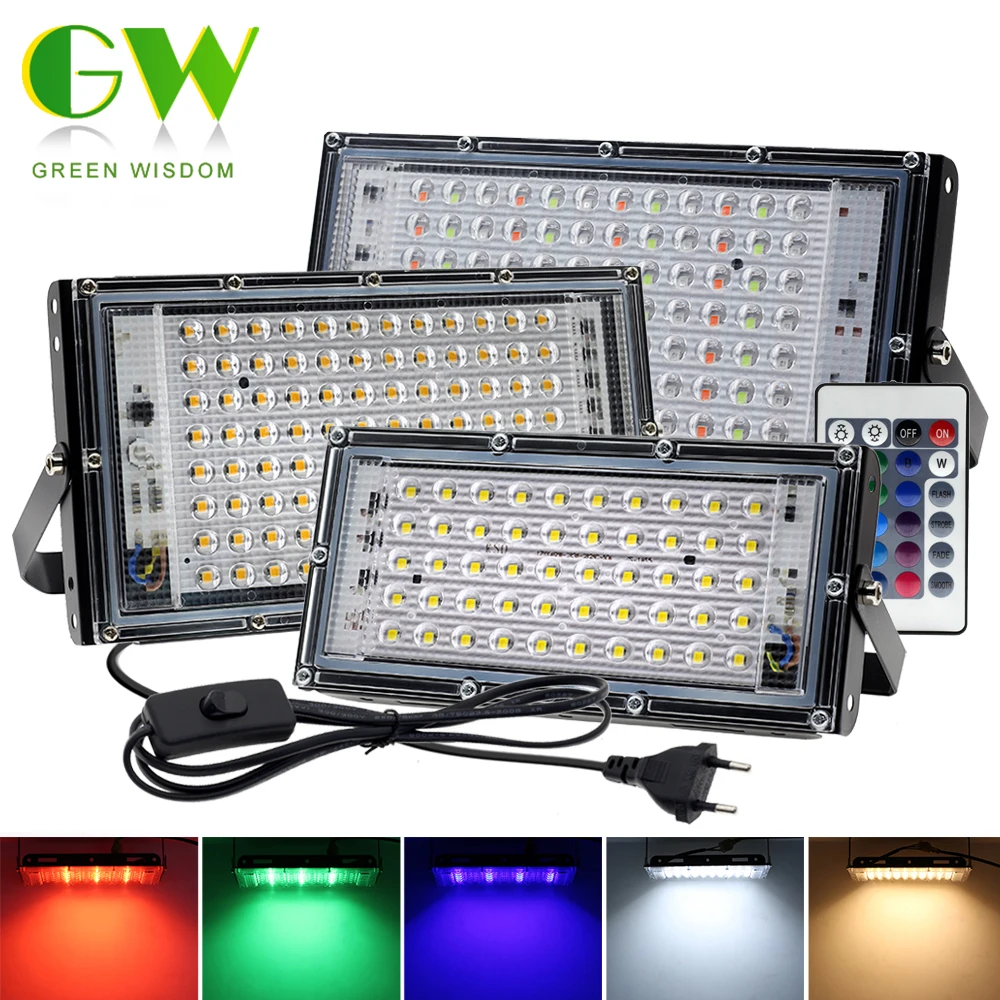 Reflektor LED 50W 100W AC220V reflektor zewnętrzny biały ciepły biały reflektor zewnętrzny RGB wodoodporna lampa uliczna oświetlenie ogrodowe