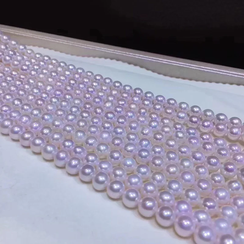 

MADALENA SARARA 7.5-8mm AAA Akoya Saltwater Pearl Necklace Perfectly Round Radiation Pink Within Natural White Pearl Strand 18"