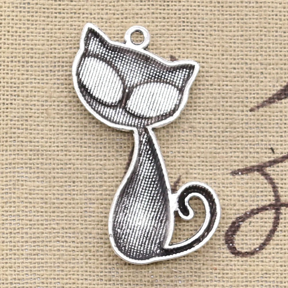 8pcs Charms Cat Fox 39x32mm Antique Bronze Silver Color Pendants DIY Necklace Crafts Making Findings Handmade Tibetan Jewelry