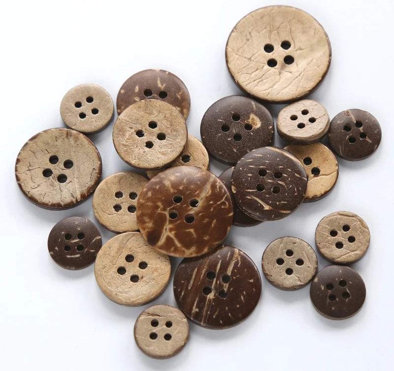 50pcs/lot Size:11-25mm Blank Natural Coconut Buttons 4 Holes Bulk Button for Craft Clothing Accessories(kk-500)