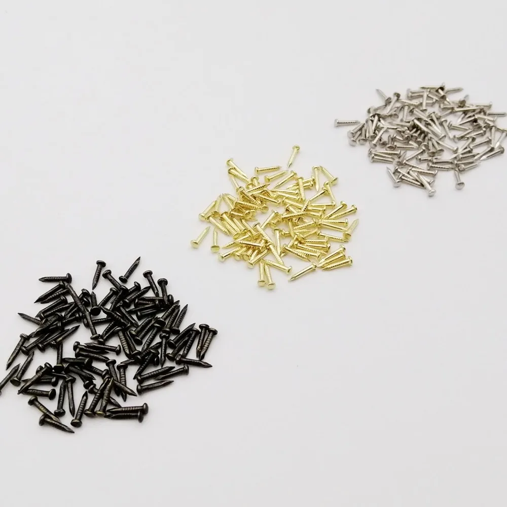HZYUEGOU 200 Stück Goldene Silberne Antik-Messing Nadeln, Durchmesser=1,2/1,5mm, Länge=6/8/10mm, Kleine Mini-Rundkopfnägel aus Eisen für Schmuckkästchen-Scharniere – Detail 2