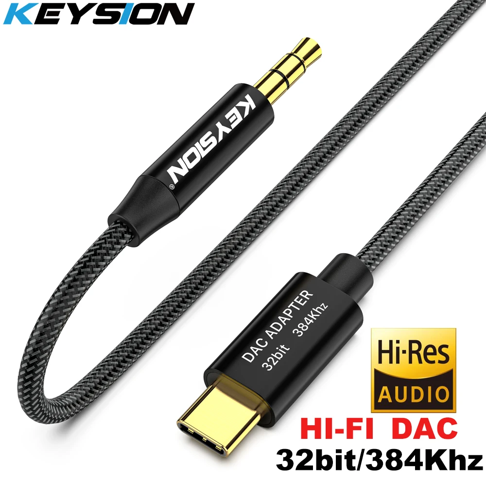 Keysion Hifi Dac Oortelefoon Versterker Usb Type C Naar Aux Luidsprekerkabel Adapter 32bit 384Khz Hd Digitale Decoder Auto audio Input Cord