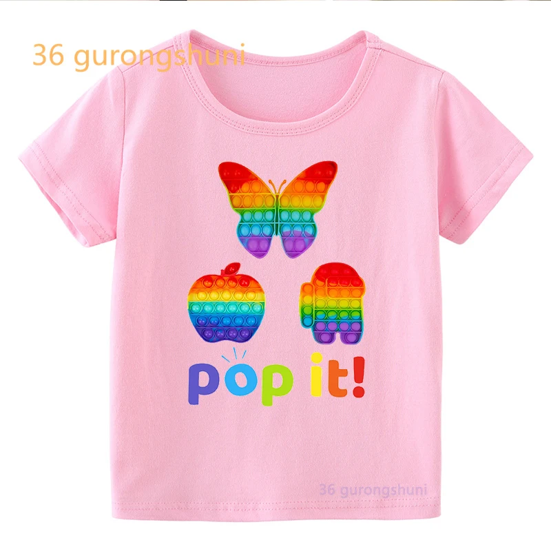 t shirt boys t shirts Pop Apple Pop it kids tshirt Butterfly funny pink t-shirts summer tops for girls It children clothes