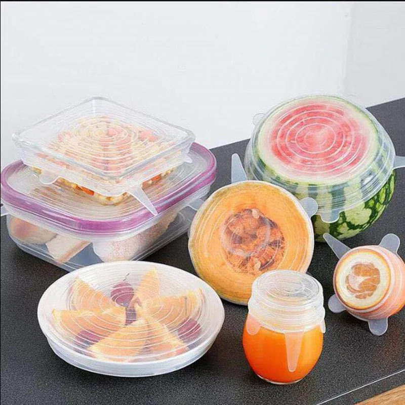 

6pcs Reusable Silicone Caps Food Cover Kitchen Wrap Fresh Keeping Silicone Caps Stretch Lids Microwave Kitchen Cooking Tool