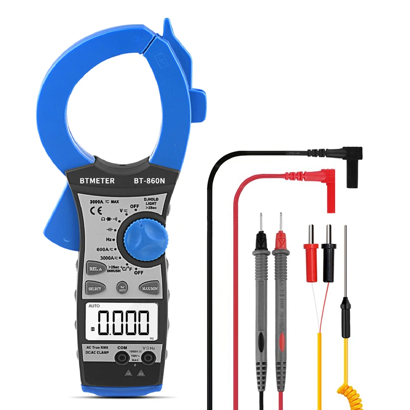 Digital Clamp Meter 3000A Auto Ranging Multimeter with True-RMS for Frequency Resistance Capacitance Voltage Current Testing