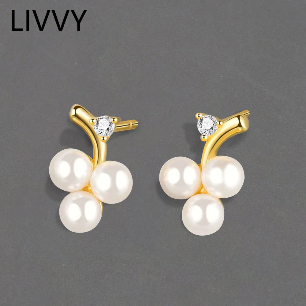 

LIVVY Silver Color Korean Pearl Zircon Small Stud Earrings For Woman Fashion Creative Geometry Earrings Fashion Jewelry