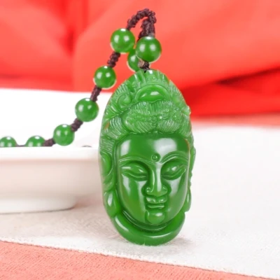 

Zheru jewelry natural Hetian jade green Guanyin head pendant necklace exquisite jewelry, best gift