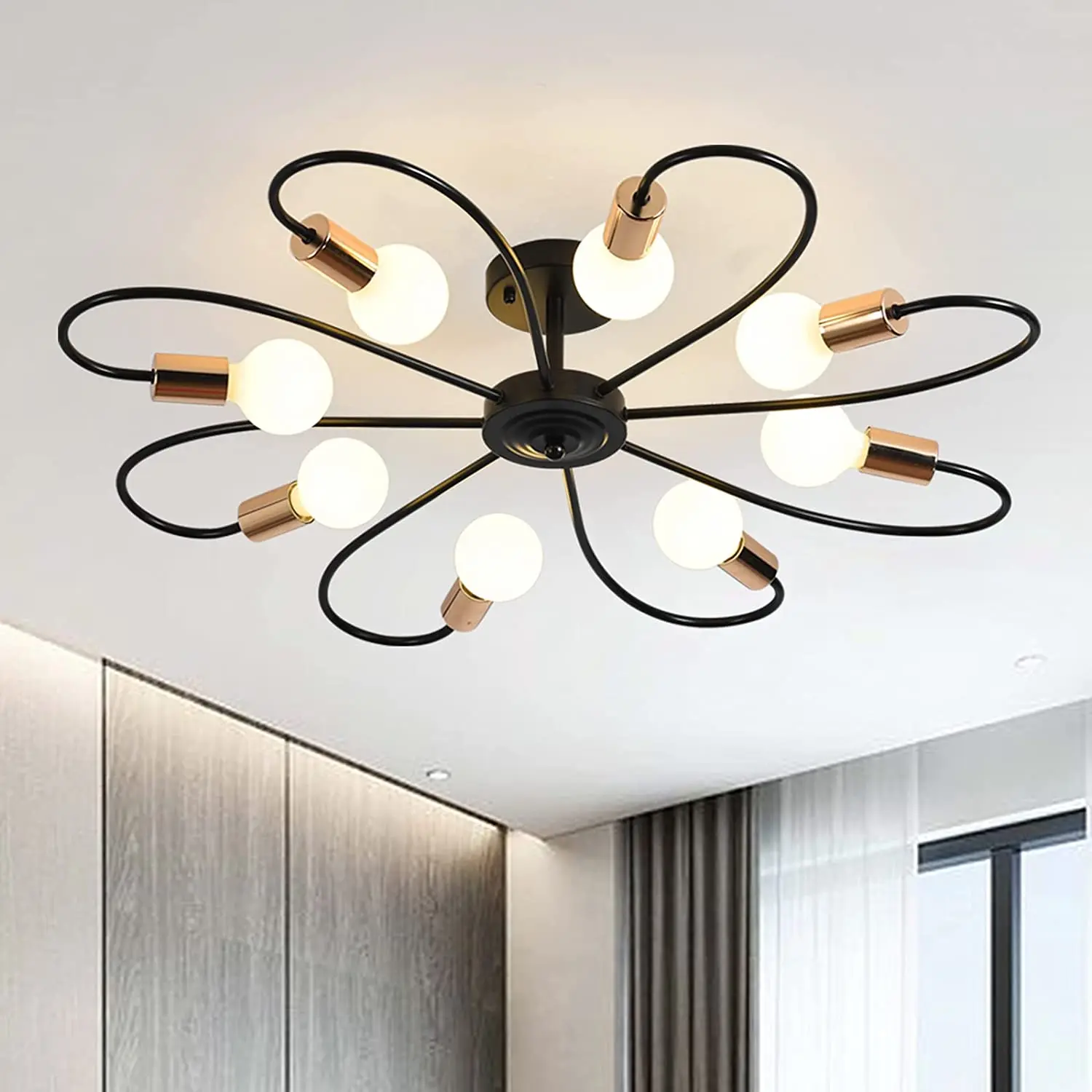 

Ganeed 8-Light Semi Flush Ceiling Light, Modern Sputnik Chandeliers Mid-Century Metal Pendant Lighting(Black&Gold)