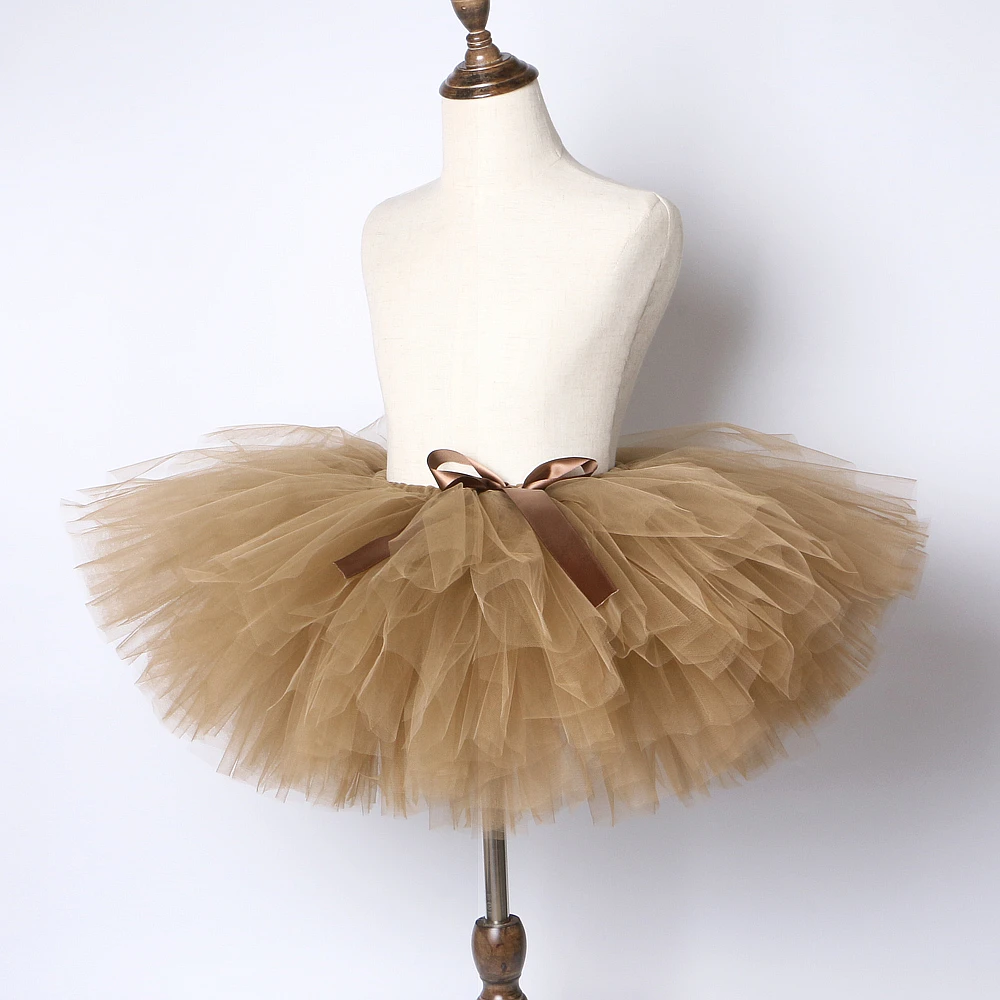 Solid Brown Coffee Baby Girls Tutu Skirt Costume Kids Dance Tutus Fluffy Ballet Bubble Skirts Children Ball Gown for 3M-14 Years