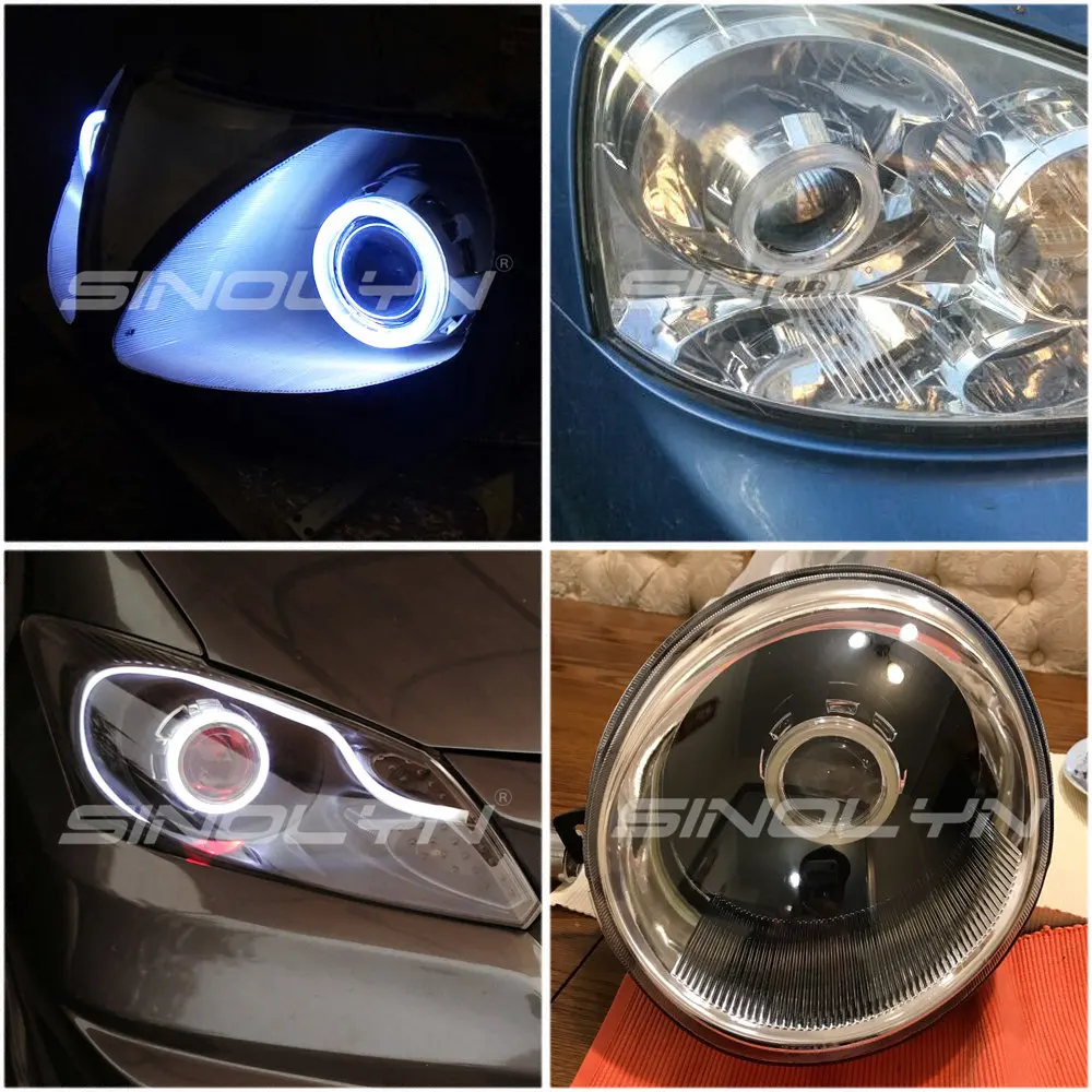 Sinolyn COB 천사 눈 2.5 Bi 크세논 프로젝터 렌즈 LED 악마 러닝 라이트 자동차 렌즈 H4 H7 헤드 라이트 HID 풀 키트 자동차 제품