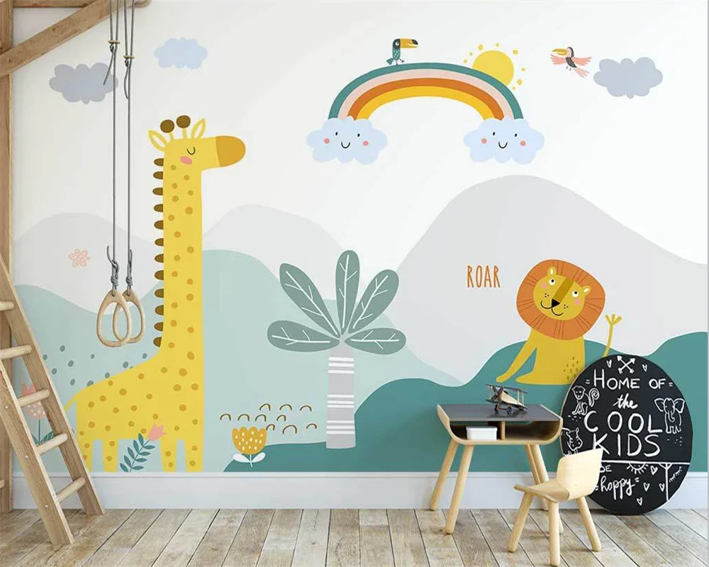 beibehang Customize new papier peint Nordic hand-painted cartoon giraffe animal simple children's room background wallpaper