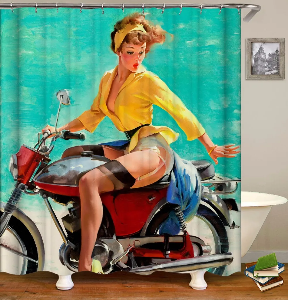 High Quality 3D Print Pin Up Girl Shower Curtain Waterproof Bathroom Polyester Fabric Bathroom Curtain Customized