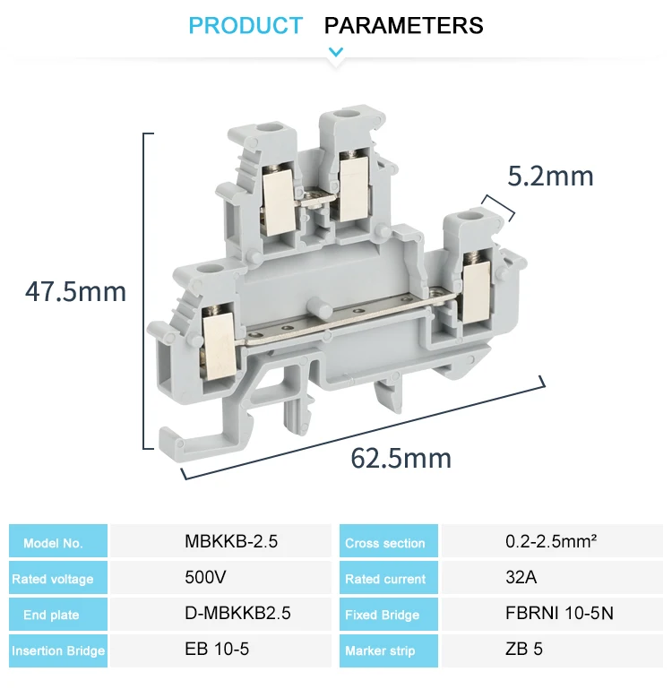 Mbkkb2.5 zweistufiger Schraub klemmen block 4-Leiter 2,5mm Universal stecker Kabelst ecker Din Rail Klemmen mbkbb3.3 – Detail 14