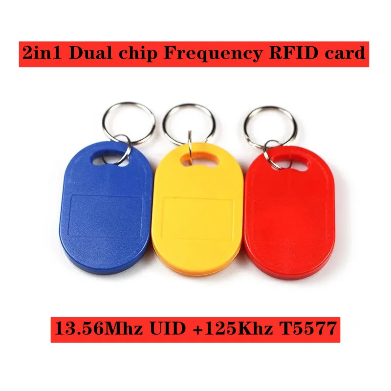 10pcs IC+ID UID Rewritable Composite Key Tags Keyfob Dual Chip Frequency RFID 125KHZ T5577 EM4305+13.56MHZ Changeable Writable