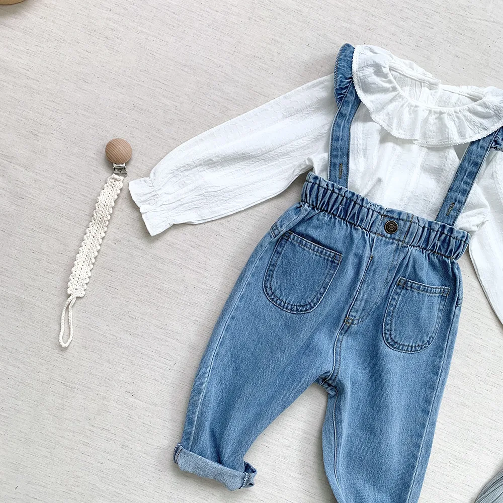 2024 Spring Baby Jeans For Girls Suspender Denim Pants Summer Clothing For Girls Newborn Toddler Cotton Trousers Clothes 0-4Y