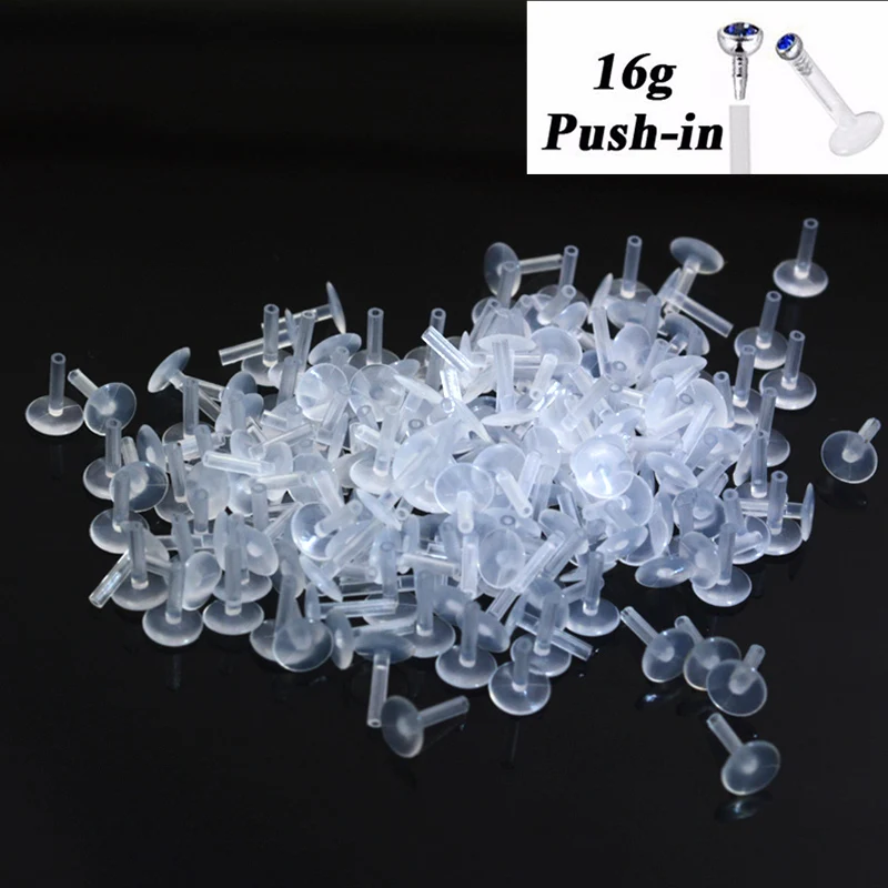 100Pcs Clear PTFE Not Allergy Lip Stud Base 16G 6-10mm Labret Lip Bar Ring Piercing Ear Cartilage Tragus piercing Body Jewelry