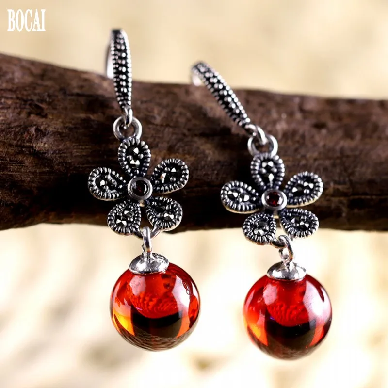 

s925 Silver jewelry woman earrings fashion boutique silver jewelry lady Garnet Earrings for woman