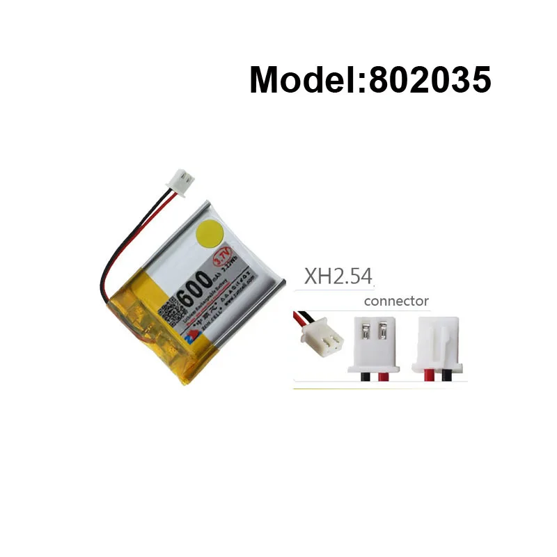 600mAh 802035 752035 Polymer Lithium Rechargeable Battery ( 2 / NTC 3 Wires / XH2.54 / Molex1.25 / PH2.0 Connector )